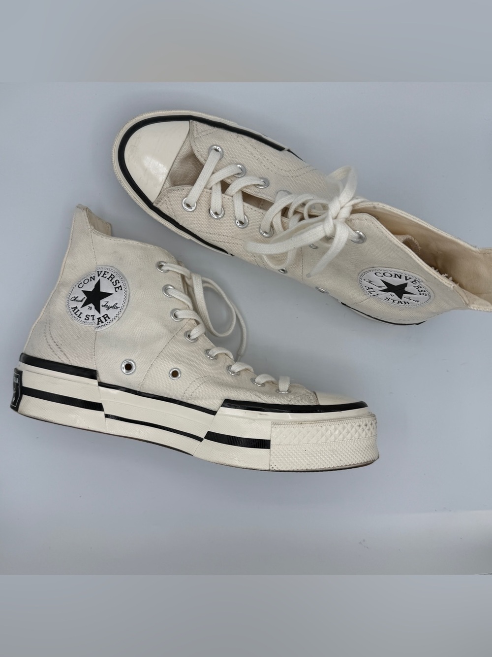 Converse Chuck 70 Plus Canvas High Top Sneakers White Black Funky Neutral 8M 10W